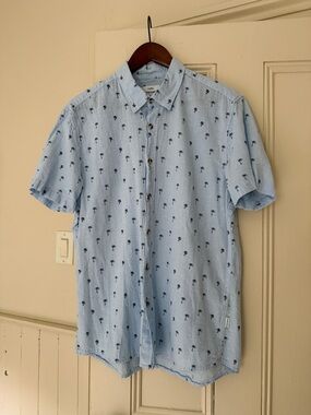 Peter Werth UK Men's Light Blue Palm SS Cotton & Linen Shirt. Sz Lrg. SUMMER!